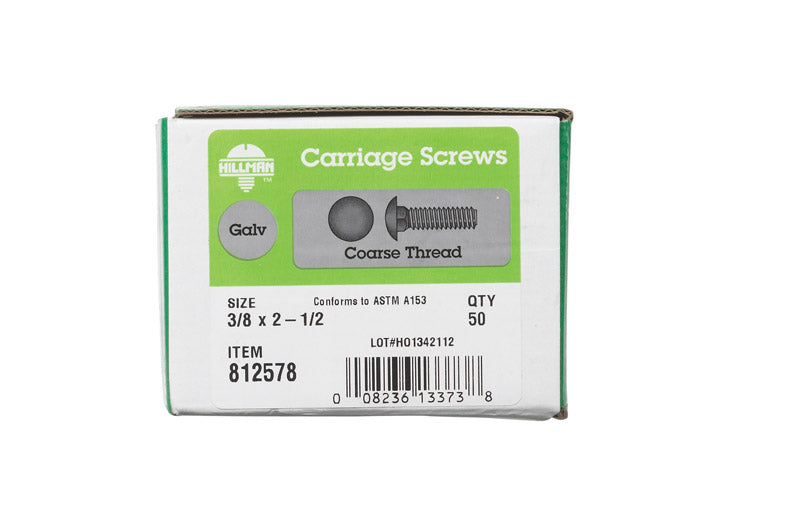 HILLMAN 3/8 in. X 2-1/2 in. L Hot Dipped Galvanized Steel Carriage Bolt 50 pk