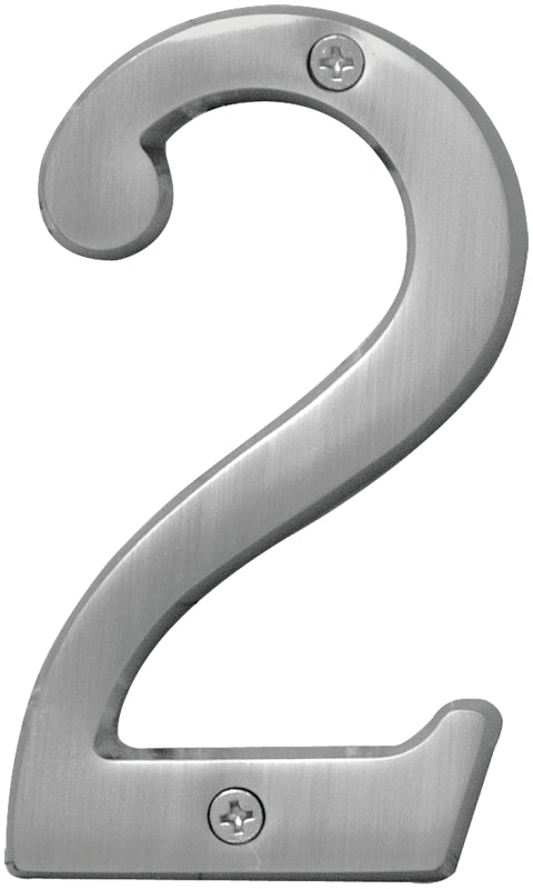 Hy-Ko BR-43SN, Prestige Series BR-43SN/2 House Number, Character: 2, 4 in H Character, Brass, Pack of 3