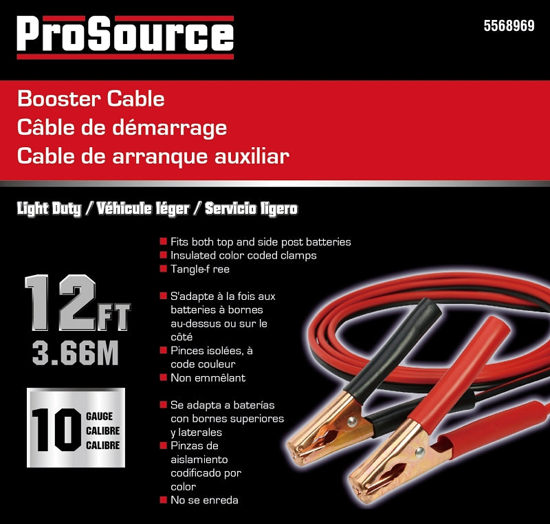ProSource 101211 Booster Cable, 10 AWG Wire, 4-Conductor, Clamp, Clamp, Stranded, Yellow/Black Sheath