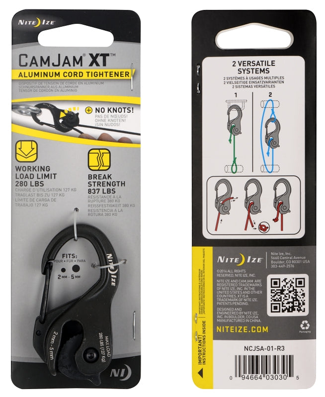Nite Ize CamJam XT NCJSA-01-R3 Rope Tightener, Aluminum, For: 1/16 to 3/16 in Rope Size