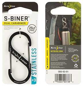 Nite Ize S-Biner Series SB3-03-01 Dual Carabiner, #3 Dia Ring, Stainless Steel, Black