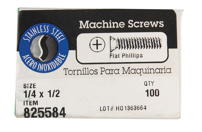 HILLMAN No. 1/4-20 in. X 1/2 in. L Phillips Flat Head Stainless Steel Machine Screws 100 pk