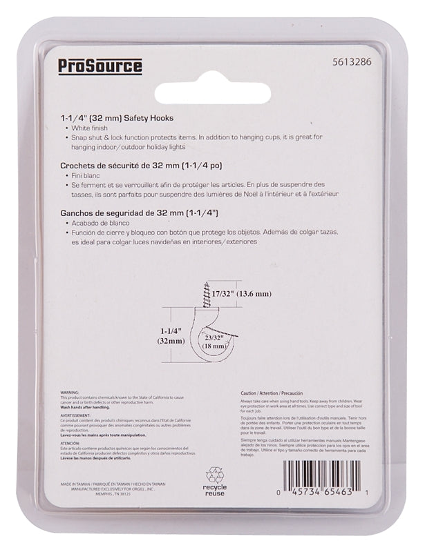 ProSource PH-122244-PS Cup Hook, 17/32 in Thread, 46 mm L, Zinc Alloy, White Painted