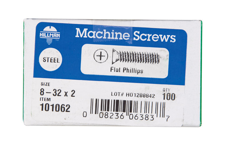 HILLMAN No. 8-32 X 2 in. L Phillips Flat Head Zinc-Plated Steel Machine Screws 100 pk