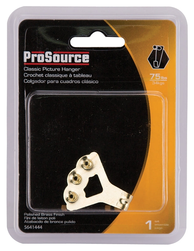 ProSource PH-122274-PS Picture Hanger, 75 lb, Steel, Polished Brass, Brass, Nail-In Mounting