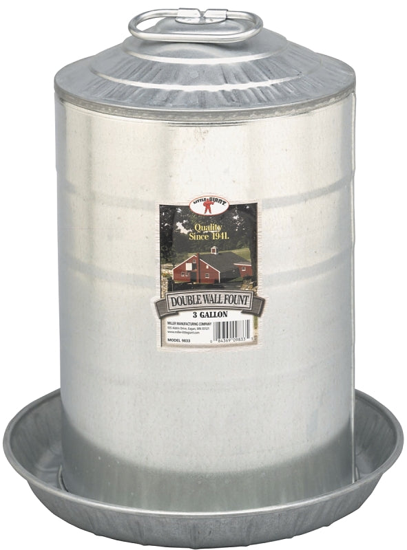 Little Giant 9833 Poultry Fount, 3 gal Capacity, Galvanized Steel, Floor, Ground Mounting, Pack of 2