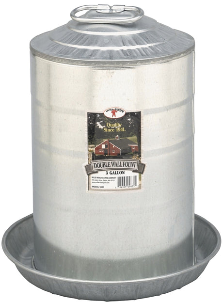 Little Giant 9833 Poultry Fount, 3 gal Capacity, Galvanized Steel, Floor, Ground Mounting, Pack of 2