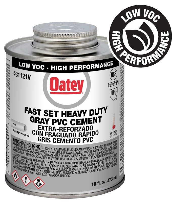 Oatey 31121V Heavy-Duty Fast Set Cement, 16 oz Can, Liquid, Gray