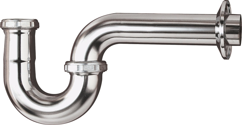 Plumb Pak PP258CP P-Trap with Flange, 1-1/2 x 1-1/4 in, Brass, Chrome