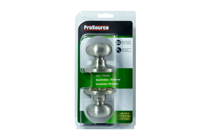 ProSource TFX230V-PS Passage Knob, Metal, Satin Nickel, 2-3/8 to 2-3/4 in Backset, 1-3/8 to 1-3/4 in Thick Door