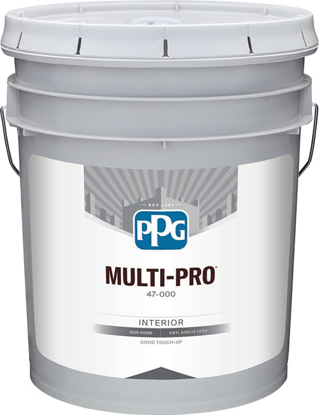 PPG MOPAKO PRO 47-1110/05 Interior Paint, High-Hiding, Flat, White, 5 gal, 400 sq-ft Coverage Area, Latex Chemical Base
