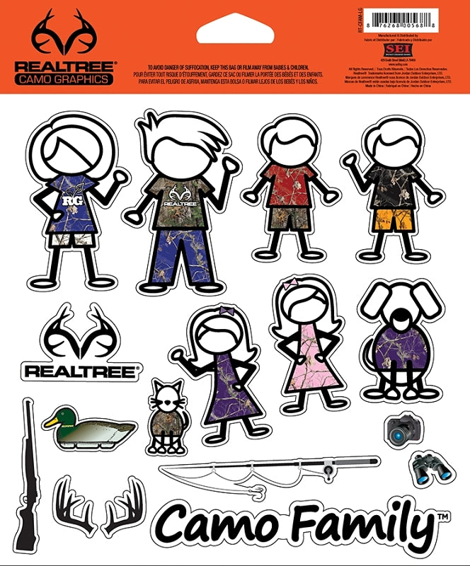 Realtree RT-CFAM-LG Decal Set, Camo Family, Vinyl Adhesive, Pack of 12