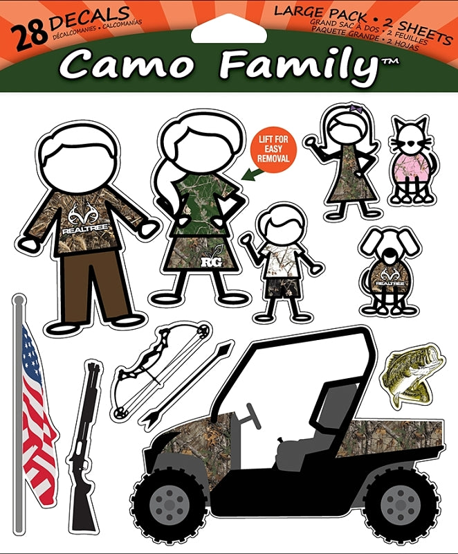 Realtree RT-CFAM-LG Decal Set, Camo Family, Vinyl Adhesive, Pack of 12