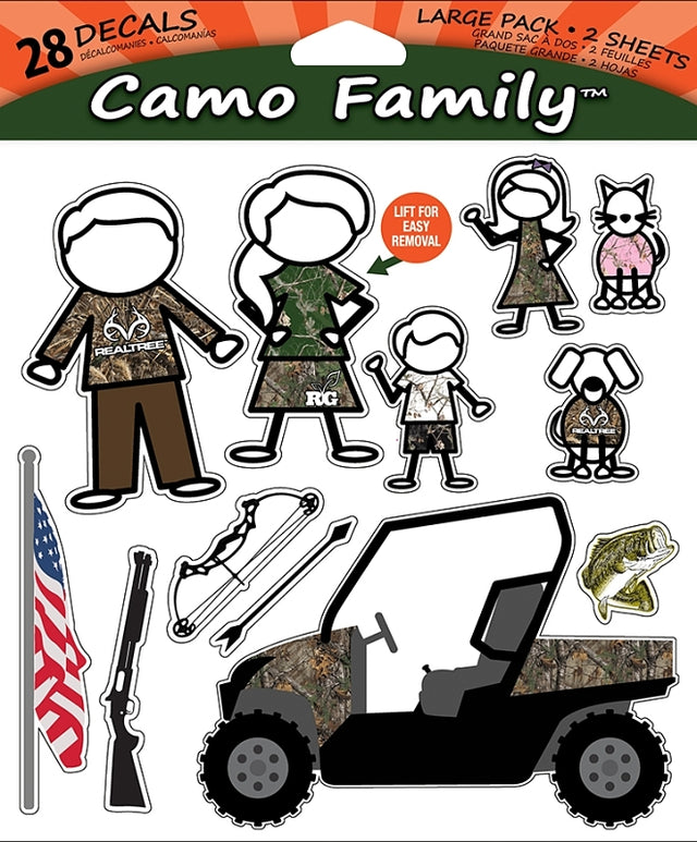 Realtree RT-CFAM-LG Decal Set, Camo Family, Vinyl Adhesive, Pack of 12