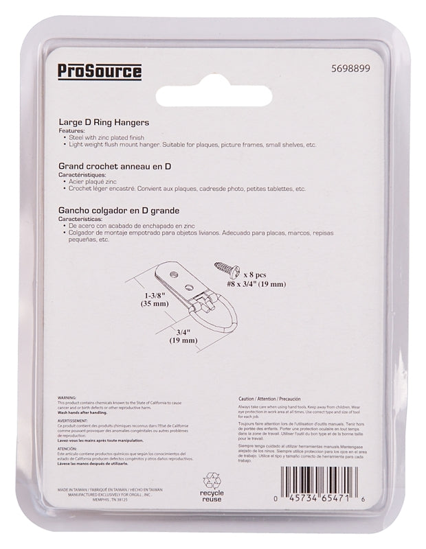ProSource PH-122318-PS Frame Hanger, 9 lb, Steel, Zinc, Zinc, Flush Mounting