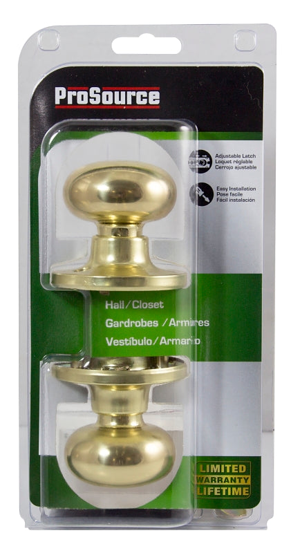 ProSource TF730V-PS Passage Knob, Metal, Polished Brass, 2-3/8 to 2-3/4 in Backset, 1-3/8 to 1-3/4 in Thick Door