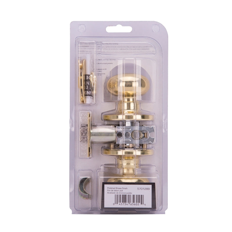 ProSource TF730V-PS Passage Knob, Metal, Polished Brass, 2-3/8 to 2-3/4 in Backset, 1-3/8 to 1-3/4 in Thick Door