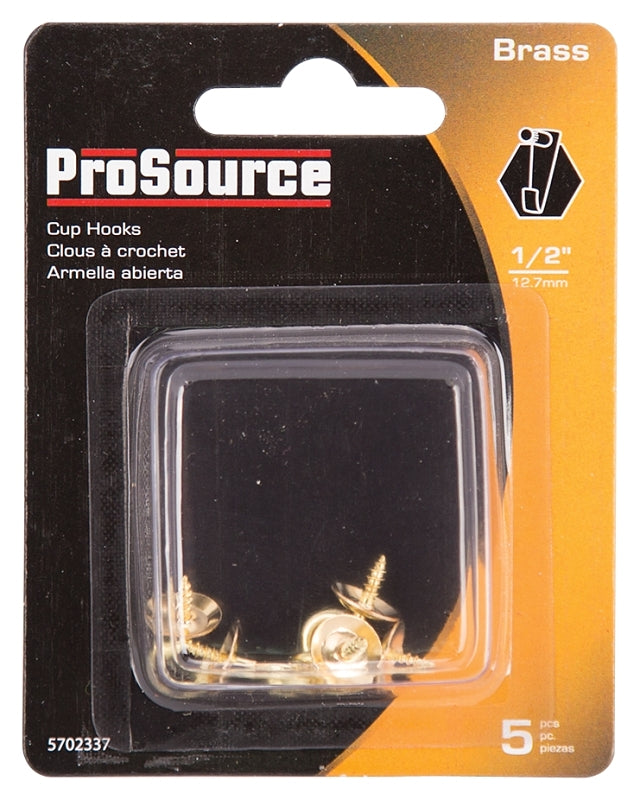 ProSource LR-381-PS Cup Hook, 3/16 in Opening, 2.5 mm Thread, 3/4 in L, Brass, Brass