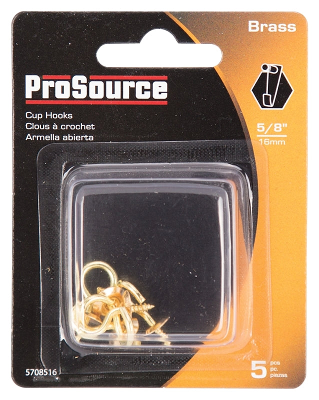 ProSource LR-382-PS Cup Hook, 9/32 in Opening, 2.5 mm Thread, 15/16 in L, Brass, Brass