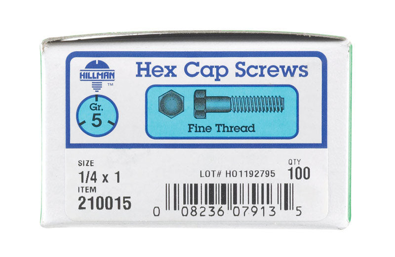 HILLMAN 1/4 in. D X 1 in. L Heat Treated Zinc Steel Hex Head Cap Screw 100 pk
