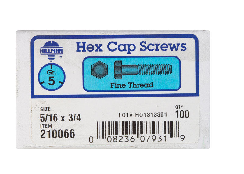 HILLMAN 5/16 in. D X 3/4 in. L Heat Treated Zinc Steel Hex Head Cap Screw 100 pk