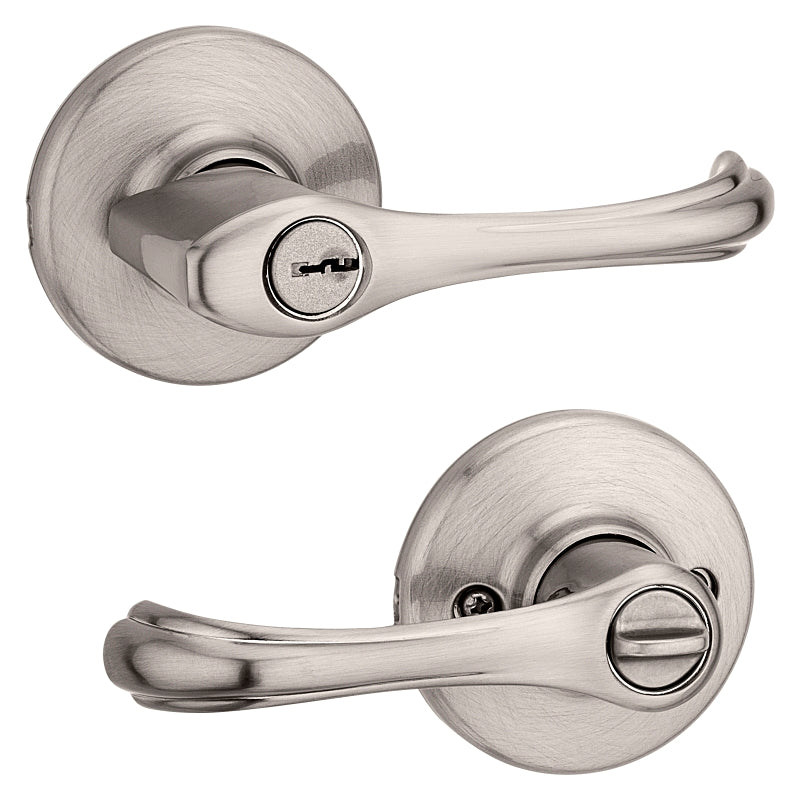 Kwikset 405DNL 15ALRCS Entry Lever, Bar Lock, Satin Nickel, Zinc, Residential, Re-Key Technology: SmartKey, 3 Grade
