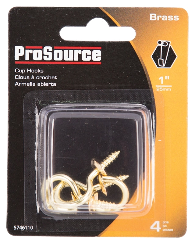 ProSource LR-385-PS Cup Hook, 15/32 in Opening, 3.5 mm Thread, 1-1/2 in L, Brass, Brass