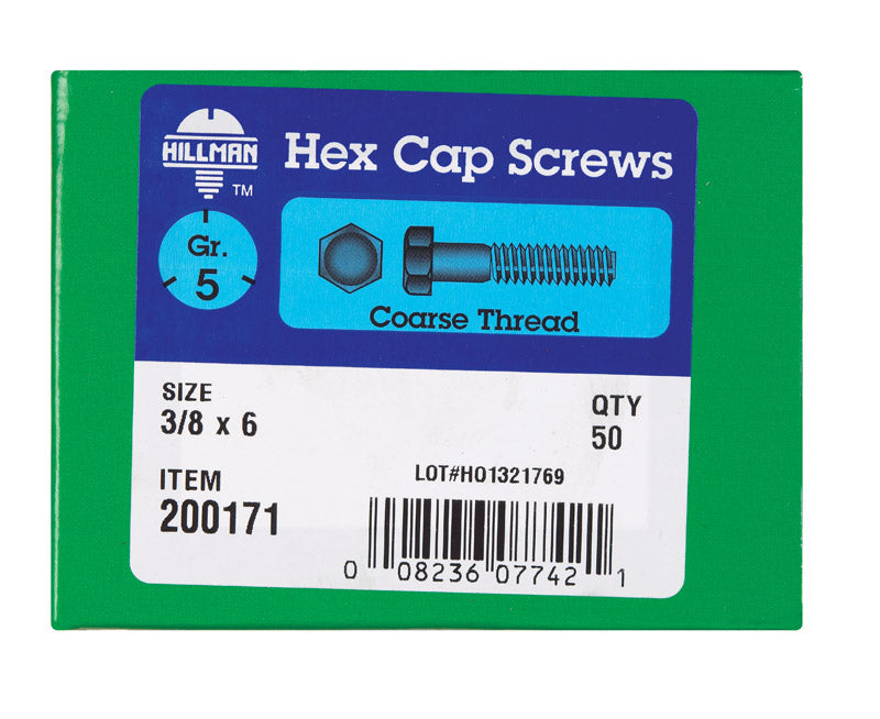 HILLMAN 3/8 in. D X 6 in. L Heat Treated Zinc Steel Hex Head Cap Screw 50 pk