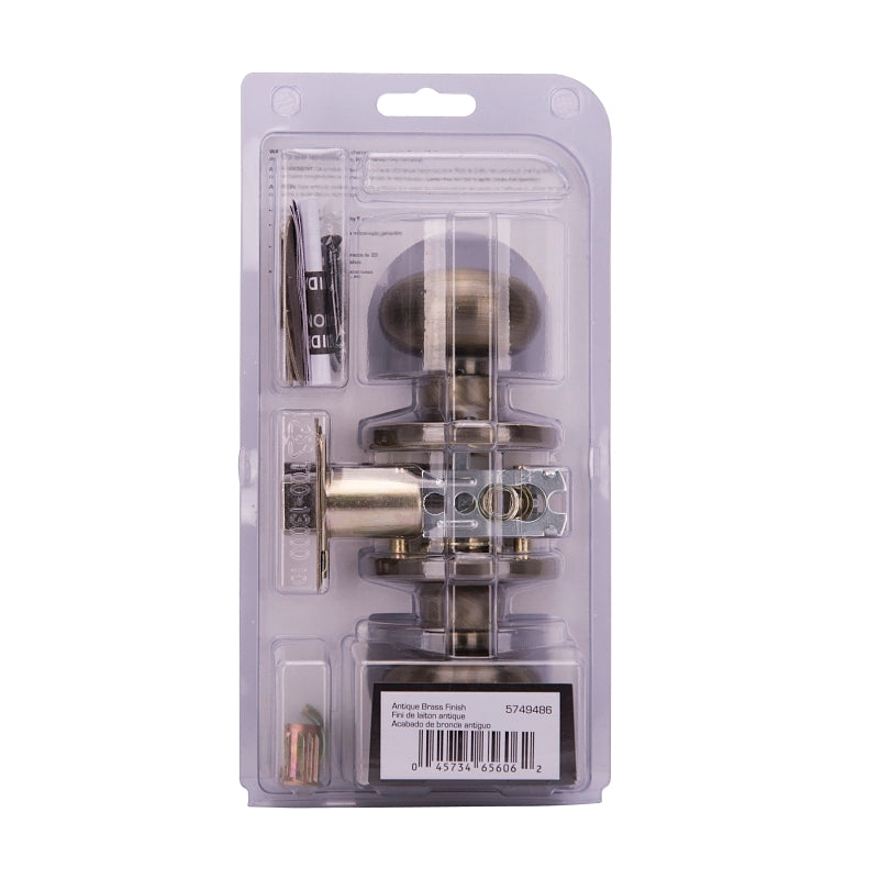 ProSource TF830V-PS Passage Knob, Metal, Antique Brass, 2-3/8 to 2-3/4 in Backset, 1-3/8 to 1-3/4 in Thick Door