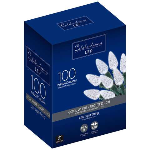 Celebrations Blue LED C6 Cool White 100 ct String Christmas Lights 24.5 ft., Pack of 12