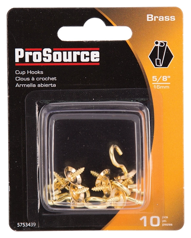 ProSource LR-389-PS Cup Hook, 9/32 in Opening, 2.5 mm Thread, 5/8 in L, Brass, Brass