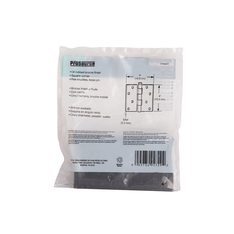 ProSource 20339ORX Square Corner Door Hinge, Steel, Oil-Rubbed Bronze, Loose Pin, 180 deg Range of Motion