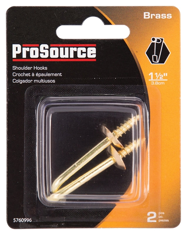 ProSource LR-403-PS Shoulder Hook, 15/32 in Opening, 4.5 mm Thread, 2-1/16 in L, Brass, Brass