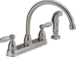 Delta Peerless Claymore Series P299575LF-SS Kitchen Faucet, 1.8 gpm, 2-Handle, Stainless Steel, Deck