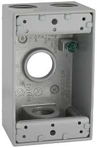 Hubbell 5330-0 Weatherproof Box, 16.5 cu-in, 4-Outlet, 1-Gang, Aluminum, Gray, Powder-Coated