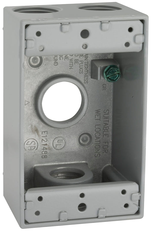 Hubbell 5330-0 Weatherproof Box, 16.5 cu-in, 4-Outlet, 1-Gang, Aluminum, Gray, Powder-Coated