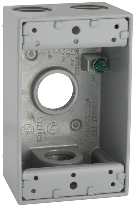 Hubbell 5330-0 Weatherproof Box, 16.5 cu-in, 4-Outlet, 1-Gang, Aluminum, Gray, Powder-Coated