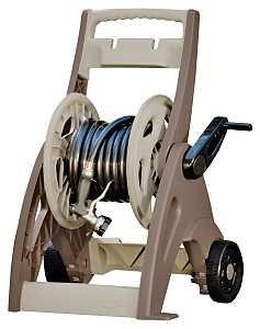 Suncast JNF175B Hose Reel Cart, 5/8 in Hose, 175 ft of 5/8 in Hose, Crank Handle, Vinyl, Light Taupe/Mocha Color