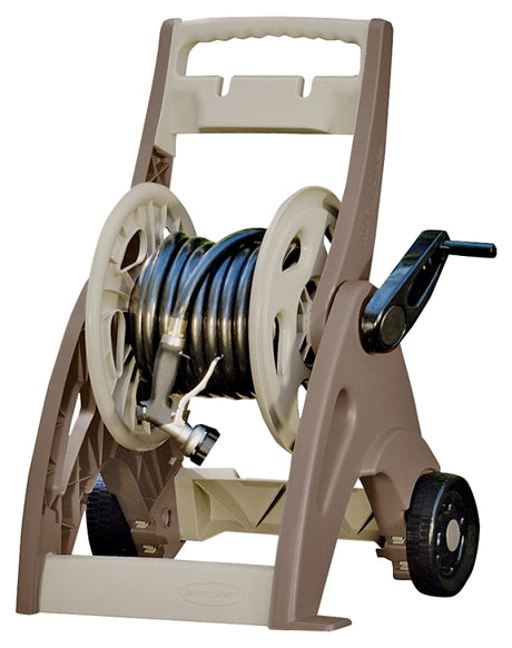 Suncast JNF175B Hose Reel Cart, 5/8 in Hose, 175 ft of 5/8 in Hose, Crank Handle, Vinyl, Light Taupe/Mocha Color