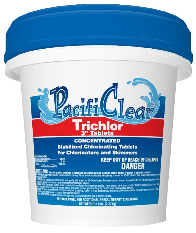 PacifiClear F008005040PC Trichlor Chlorine Sanitizer, 5 oz Pail, Tablet, Pack of 8