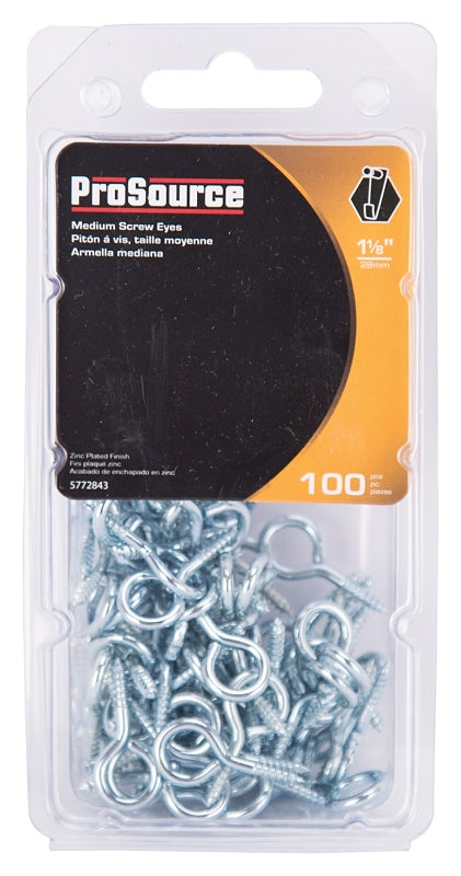 ProSource LR-222-PS Screw Eye, 2.5 mm Dia Wire, 3 mm Thread, 11/32 in L Thread, 1-1/8 in OAL, Steel, Zinc