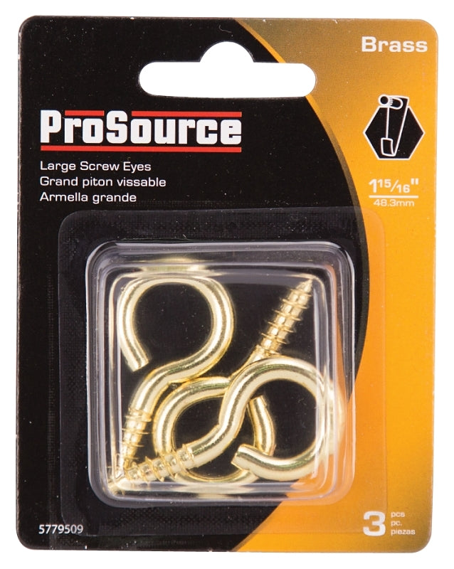 ProSource LR-240-PS Screw Eye, 4.8 mm Dia Wire, 6 mm Thread, 3/4 in L Thread, 1-15/16 in OAL, Brass, Brass Plated