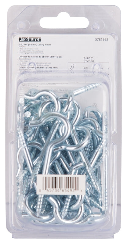 ProSource LR-314-PS Ceiling Hook, 25 lb Working Load, Steel, Silver, Zinc