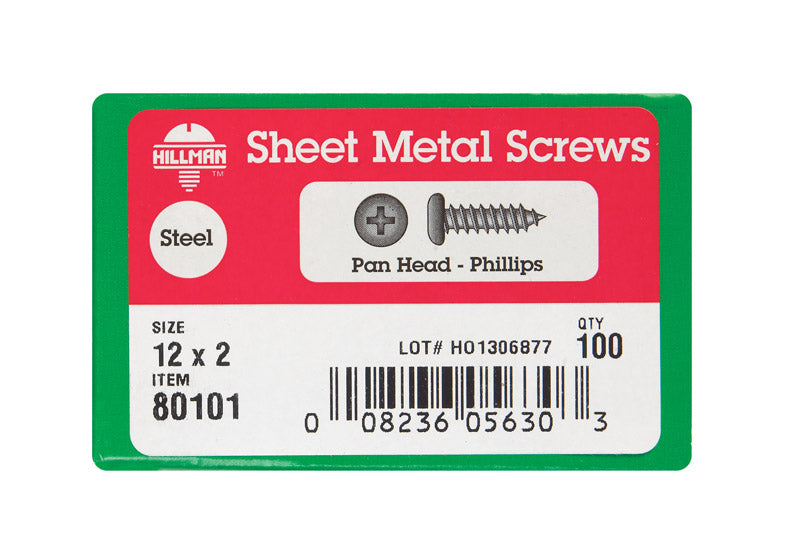HILLMAN No. 12 X 2 in. L Phillips Pan Head Sheet Metal Screws 100 pk