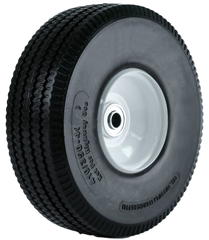 MARTIN Wheel 354DCSWPU242 Flat-Free Hand Truck Wheel, 410/350-4 Tire, Polyurethane/Steel, White