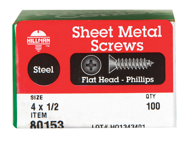 HILLMAN No. 4 X 1/2 in. L Phillips Flat Head Sheet Metal Screws 100 pk