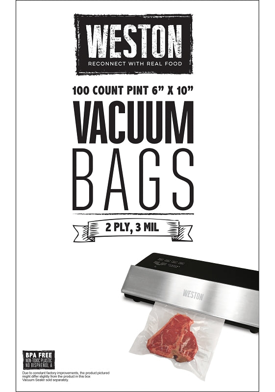 Weston 30-0106-W Series Vacuum Seal Bag, 10 in L, 6 in W, Plastic, Clear