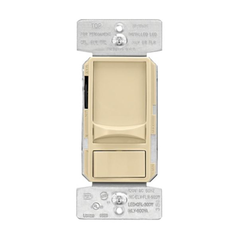 Eaton Wiring Devices SUL06P-V-KB-L Slide Dimmer, 120 V, 300, 600 W, CFL, Halogen, Incandescent, LED Lamp, 3-Way, Ivory