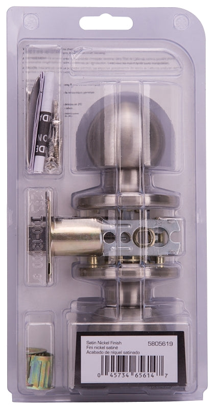 ProSource T3P30V-PS Passage Knob, Metal, Satin Nickel, 2-3/8 to 2-3/4 in Backset, 1-3/8 to 1-3/4 in Thick Door