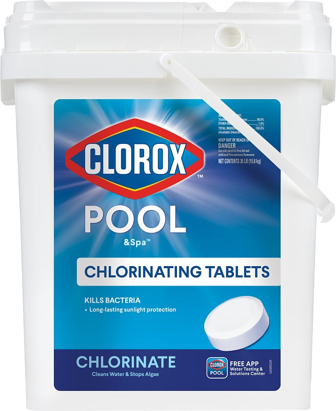 Clorox Pool & Spa ACTIVE99 22435CLX Chlorinating Tablet, Solid, Chlorine, 35 lb Bucket